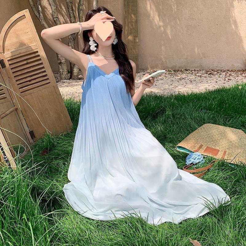 Rochie de plajă pentru femei Norns Girl — fără mâneci, bretele, model tie-dye, lungă, 95% poliester, vara 2024