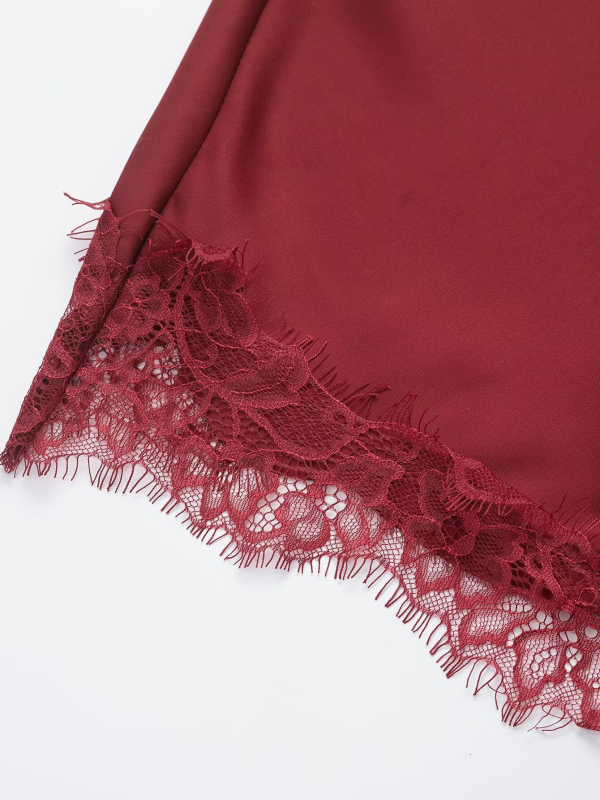 Rochie cu bretele, dantelă asimetrică, poliester stretch, lungime medie, talie înaltă