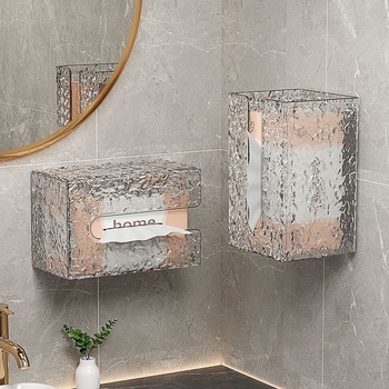 Cutie de ținut șervețele montată pe perete din acril cu model glaciar, pentru baie și bucătărie; stil ușor de lux; multifuncțional.