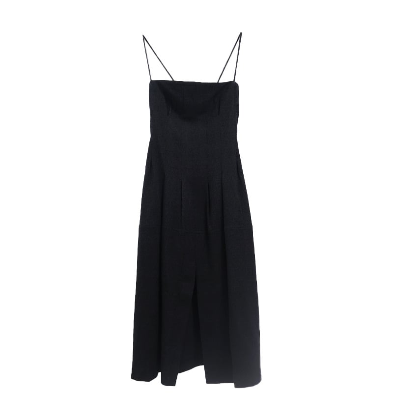 Rochie lungă tip slip cu talie înaltă, croială A-line, fără mâneci, guler drept, viscoză uni, detaliu de îmbinare, stil de vacanță, toamnă 2025