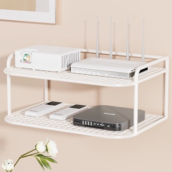 Suport de perete multifuncțional pentru TV box, proiector și router – fier, 2 niveluri, stil modern minimalist