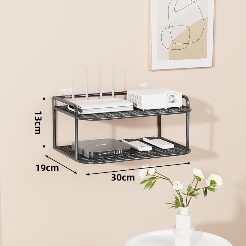 Suport de perete multifuncțional pentru TV box, proiector și router – fier, 2 niveluri, stil modern minimalist