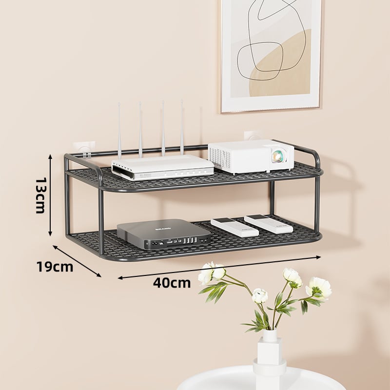 Suport de perete multifuncțional pentru TV box, proiector și router – fier, 2 niveluri, stil modern minimalist