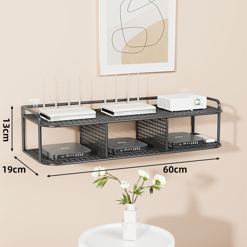 Suport de perete multifuncțional pentru TV box, proiector și router – fier, 2 niveluri, stil modern minimalist