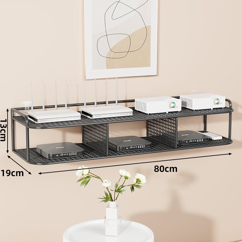 Suport de perete multifuncțional pentru TV box, proiector și router – fier, 2 niveluri, stil modern minimalist