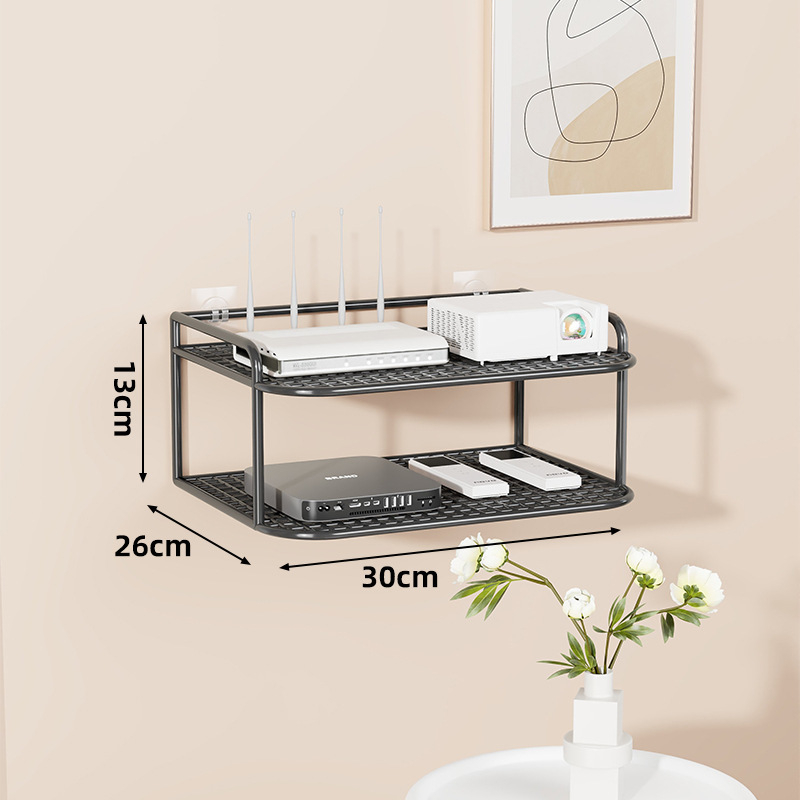 Suport de perete multifuncțional pentru TV box, proiector și router – fier, 2 niveluri, stil modern minimalist