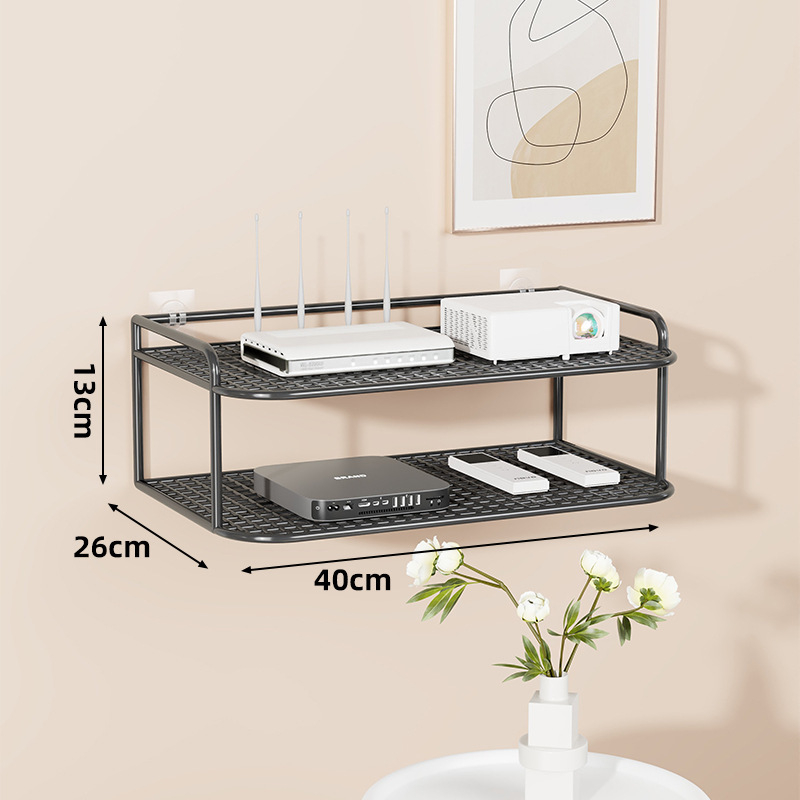 Suport de perete multifuncțional pentru TV box, proiector și router – fier, 2 niveluri, stil modern minimalist
