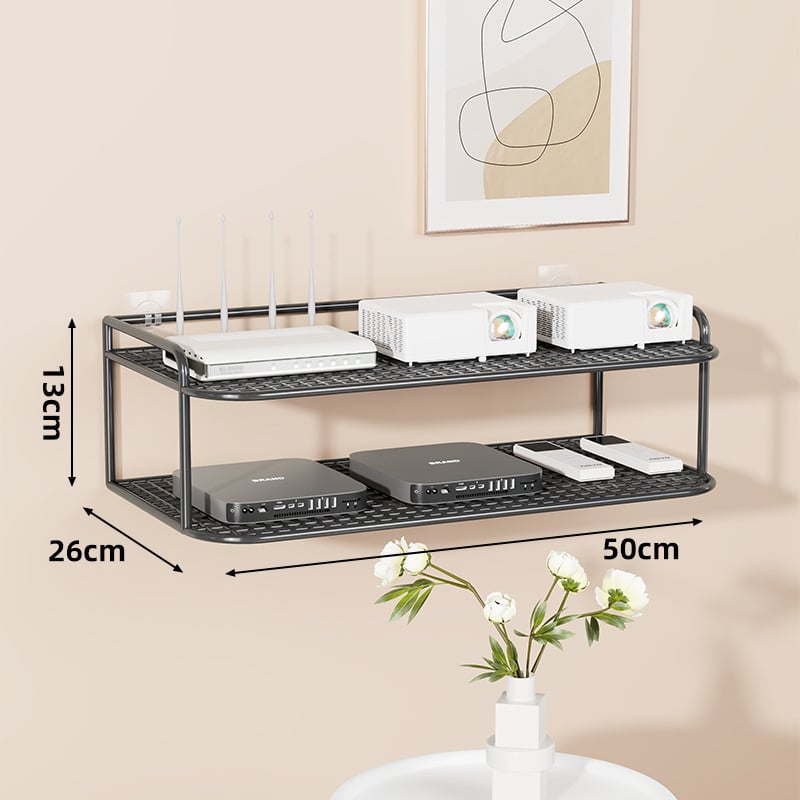 Suport de perete multifuncțional pentru TV box, proiector și router – fier, 2 niveluri, stil modern minimalist