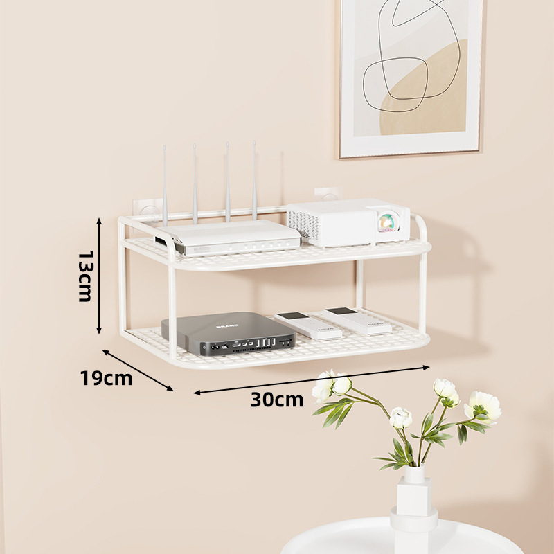 Suport de perete multifuncțional pentru TV box, proiector și router – fier, 2 niveluri, stil modern minimalist