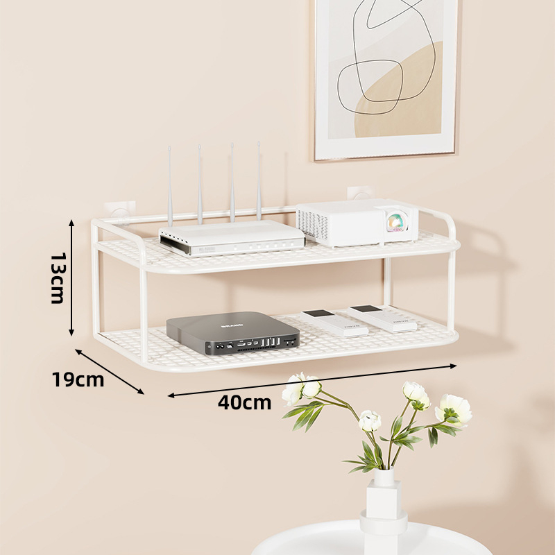 Suport de perete multifuncțional pentru TV box, proiector și router – fier, 2 niveluri, stil modern minimalist