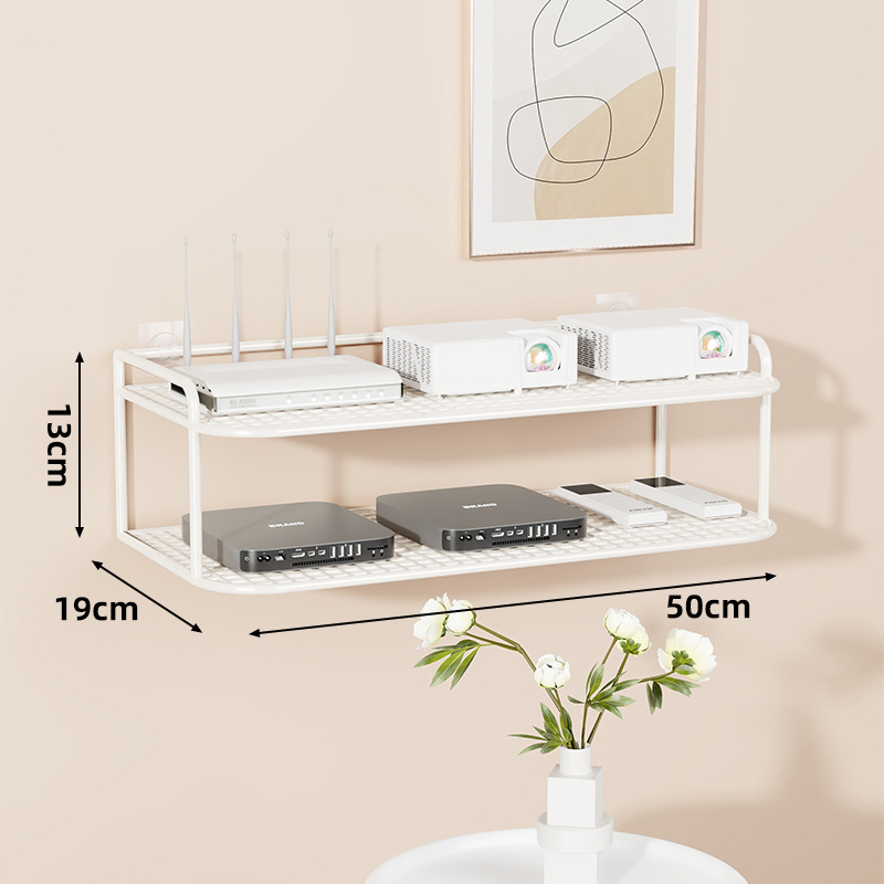 Suport de perete multifuncțional pentru TV box, proiector și router – fier, 2 niveluri, stil modern minimalist