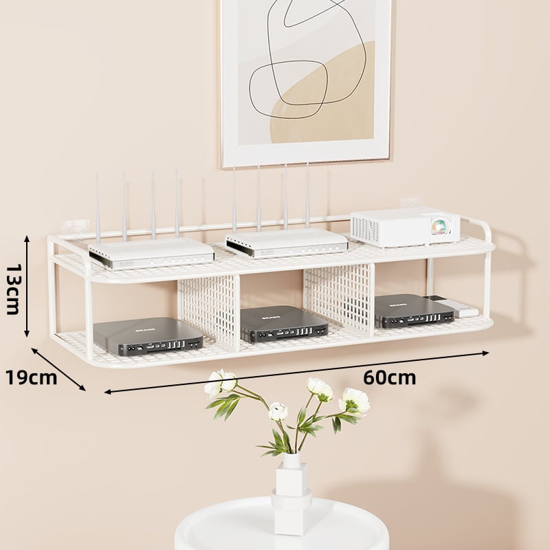 Suport de perete multifuncțional pentru TV box, proiector și router – fier, 2 niveluri, stil modern minimalist