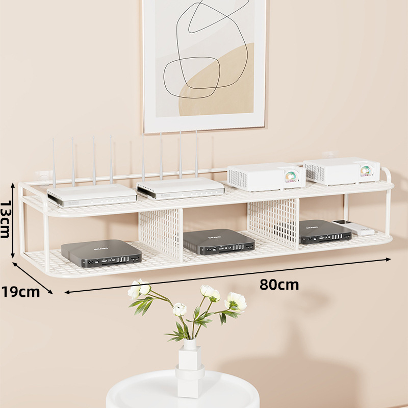 Suport de perete multifuncțional pentru TV box, proiector și router – fier, 2 niveluri, stil modern minimalist