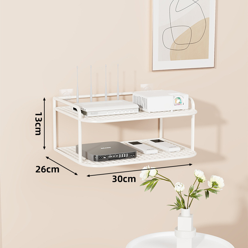 Suport de perete multifuncțional pentru TV box, proiector și router – fier, 2 niveluri, stil modern minimalist