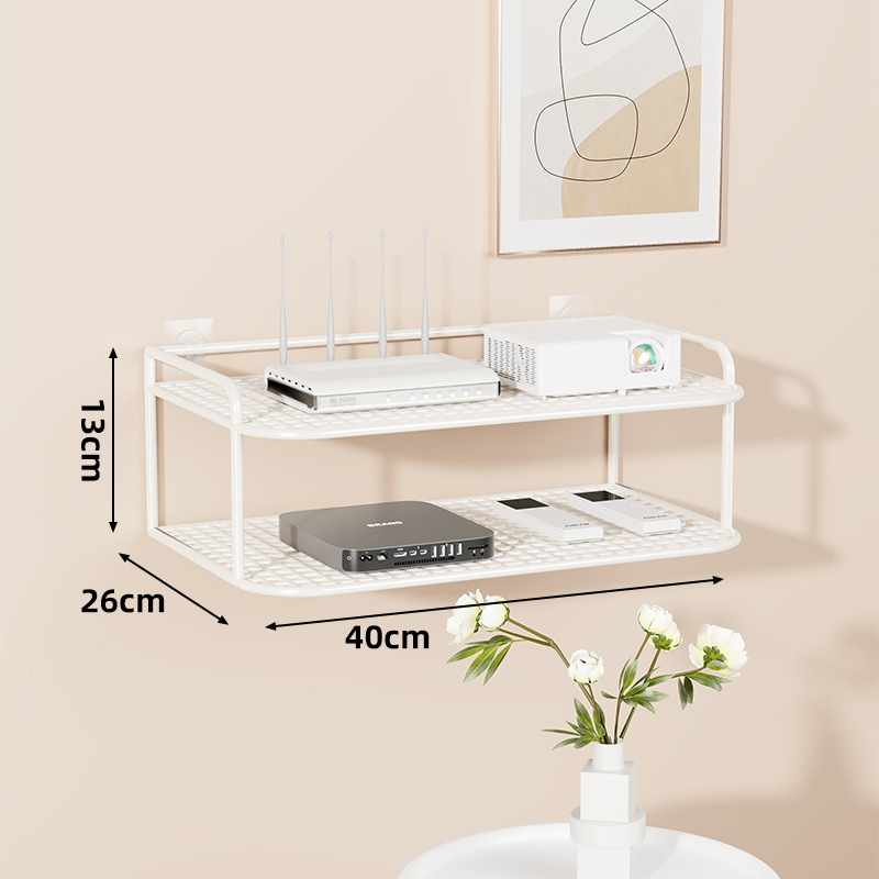 Suport de perete multifuncțional pentru TV box, proiector și router – fier, 2 niveluri, stil modern minimalist