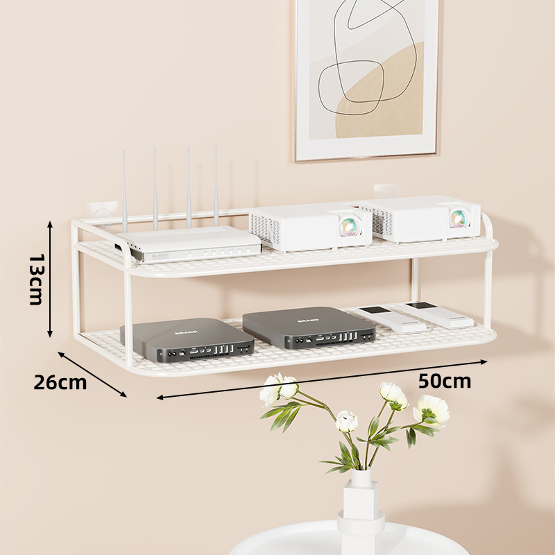 Suport de perete multifuncțional pentru TV box, proiector și router – fier, 2 niveluri, stil modern minimalist