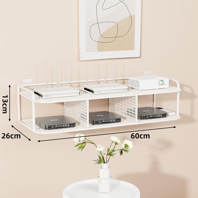 Suport de perete multifuncțional pentru TV box, proiector și router – fier, 2 niveluri, stil modern minimalist