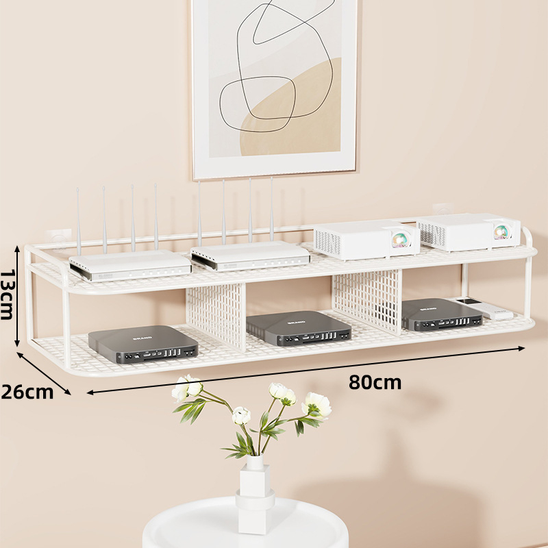 Suport de perete multifuncțional pentru TV box, proiector și router – fier, 2 niveluri, stil modern minimalist