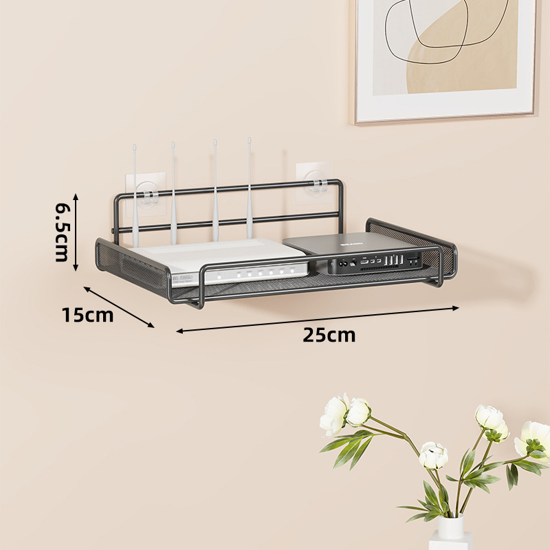 Suport de perete multifuncțional pentru TV box, proiector și router – fier, 2 niveluri, stil modern minimalist