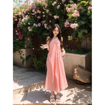 rochie cu bretele, croială A-line, talie înaltă, fără mâneci, dintr-o singură bucată, poliester, vară 2025