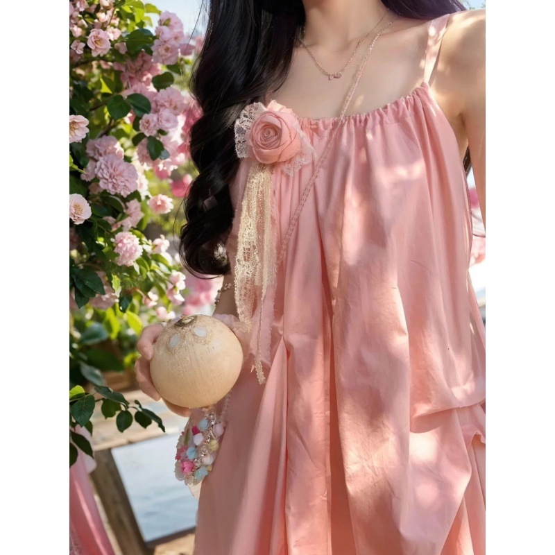 rochie cu bretele, croială A-line, talie înaltă, fără mâneci, dintr-o singură bucată, poliester, vară 2025