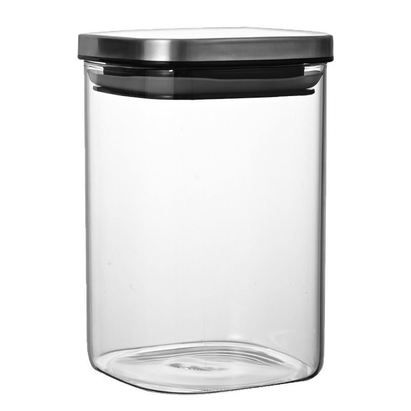 Borcan din sticlă sigilat pentru cereale, gustări și ceai, pătrat, 1–2 L, compatibil cu microunde