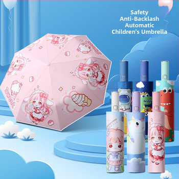 Παιδική ομπρέλα τρίφυλλη με cartoon σχέδιο, Αυτόματο άνοιγμα, 8 ατσάλινοι ράβδοι, ύφασμα 190T