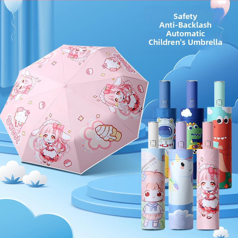 Παιδική ομπρέλα τρίφυλλη με cartoon σχέδιο, Αυτόματο άνοιγμα, 8 ατσάλινοι ράβδοι, ύφασμα 190T