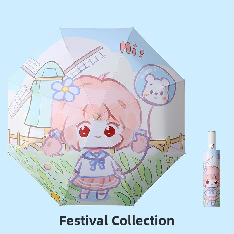 Παιδική ομπρέλα τρίφυλλη με cartoon σχέδιο, Αυτόματο άνοιγμα, 8 ατσάλινοι ράβδοι, ύφασμα 190T