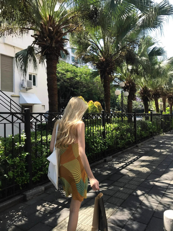 Plažna haljina u stilu Hongkong retro, A-linija, visok pas, poliester