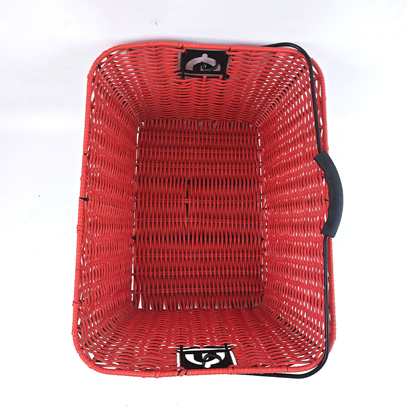 Μπροστινό καλάθι ποδηλάτου για ηλεκτρικά ποδήλατα, τετραγωνικά πλεκτό υλικό, ρετρό στυλ, μονοπλαίσιο 724 γρ