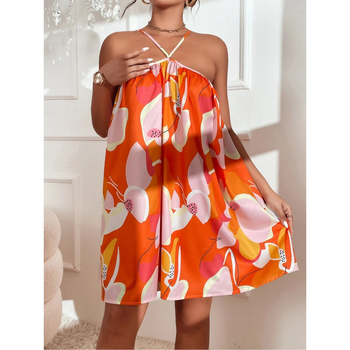 Haljina s halter vratom, bez rukava, trake, kratka duljina, all-over print
