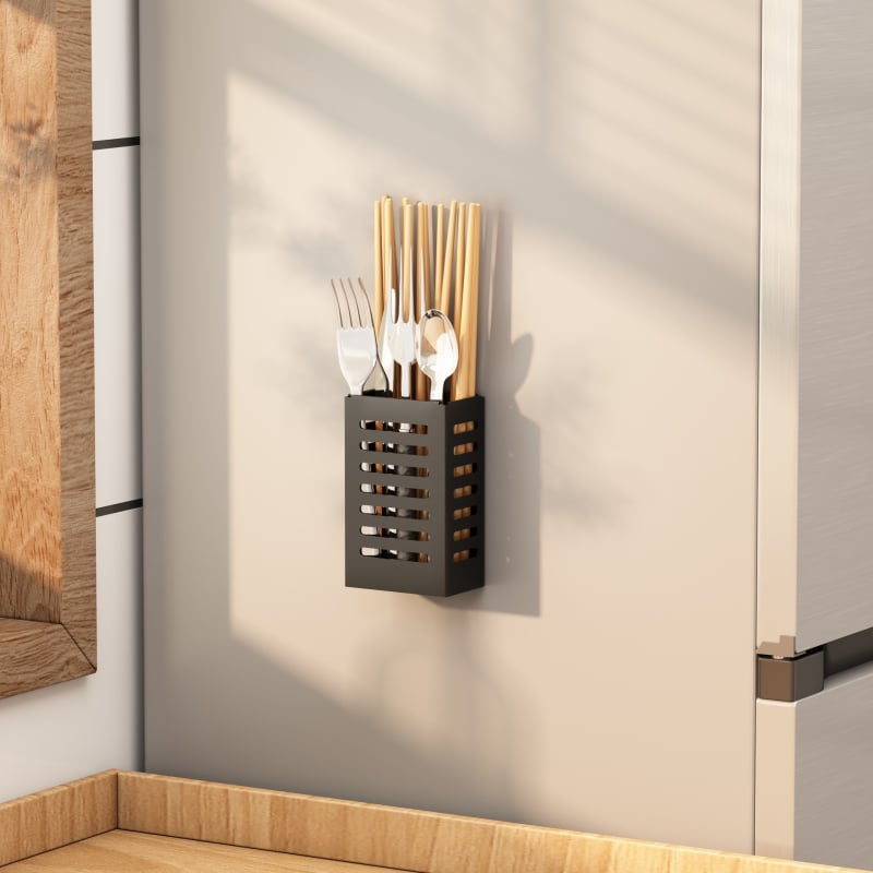 Cutie magnetică de depozitare folie cu raft lateral pentru frigider, montaj pe perete fără găuri, organizator bucătărie din oțel carbon