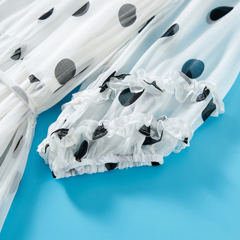 Rochie Babir din mătase cu imprimeu buline, decolteu rotund, mâneci scurte, fustă lungă