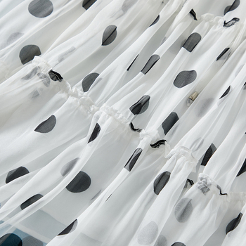 Rochie Babir din mătase cu imprimeu buline, decolteu rotund, mâneci scurte, fustă lungă