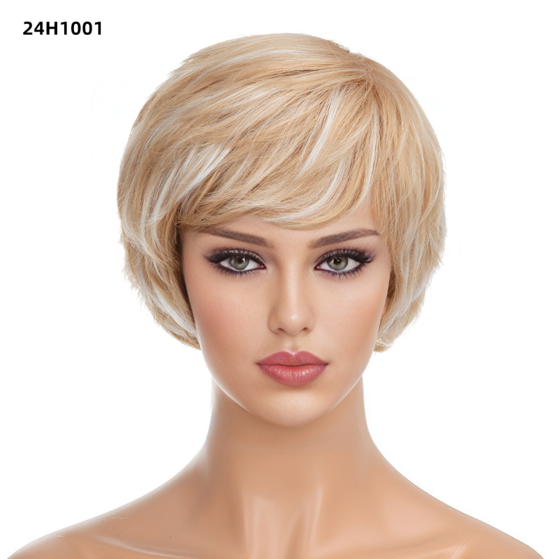 Perucă pentru femei, Sw161 model, stil exotic, păr scurt buclat, fibră de înaltă temperatură, breton parțial