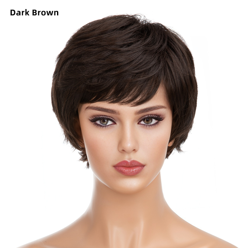 Perucă pentru femei, Sw161 model, stil exotic, păr scurt buclat, fibră de înaltă temperatură, breton parțial