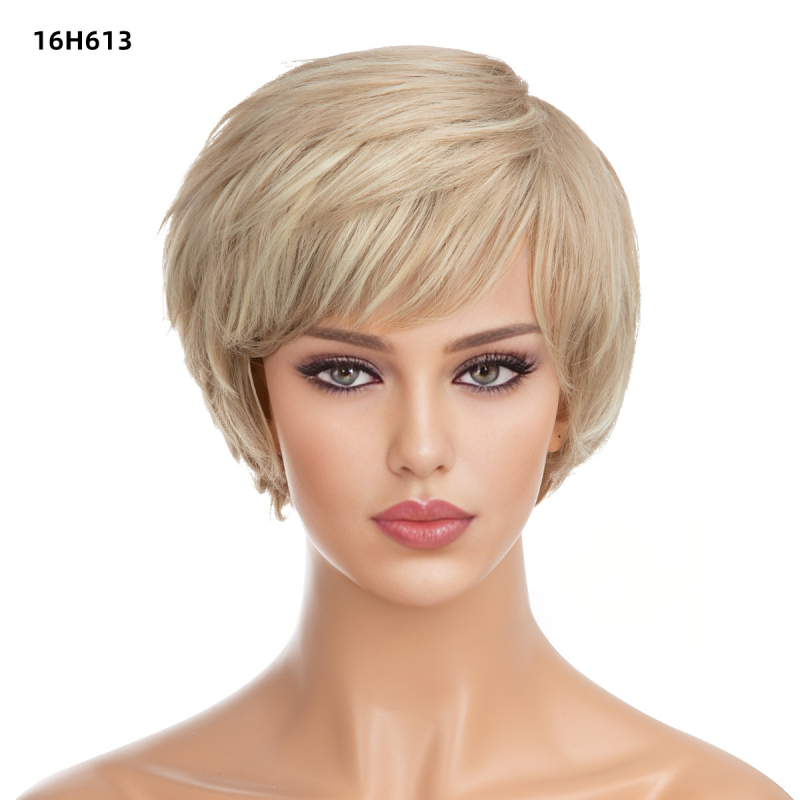 Perucă pentru femei, Sw161 model, stil exotic, păr scurt buclat, fibră de înaltă temperatură, breton parțial