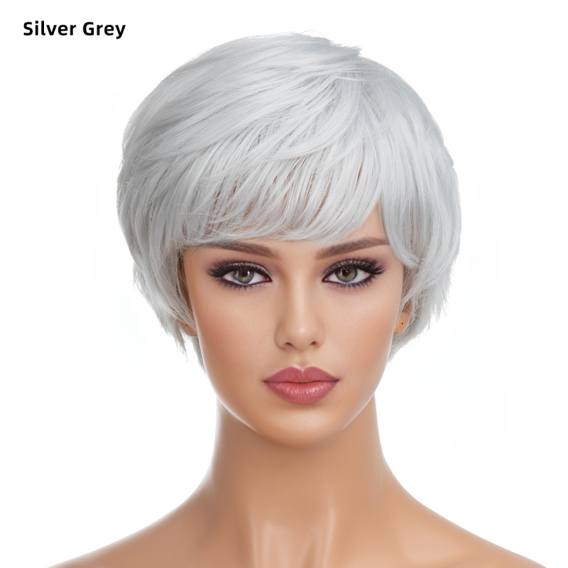 Perucă pentru femei, Sw161 model, stil exotic, păr scurt buclat, fibră de înaltă temperatură, breton parțial