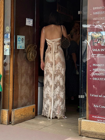 Rochie sling cu decolteu în formă de U, talie înaltă, imprimeu pe poliester stretch cu spandex, lungă