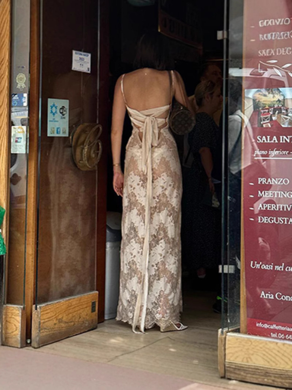 Rochie sling cu decolteu în formă de U, talie înaltă, imprimeu pe poliester stretch cu spandex, lungă