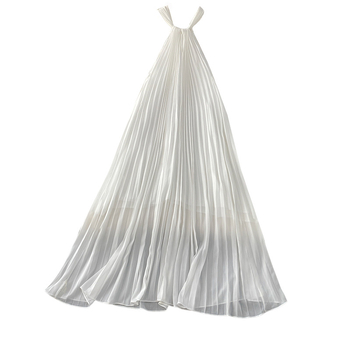 rochie din sifon cu talie înaltă, decolteu halter, plisată, lungime medie