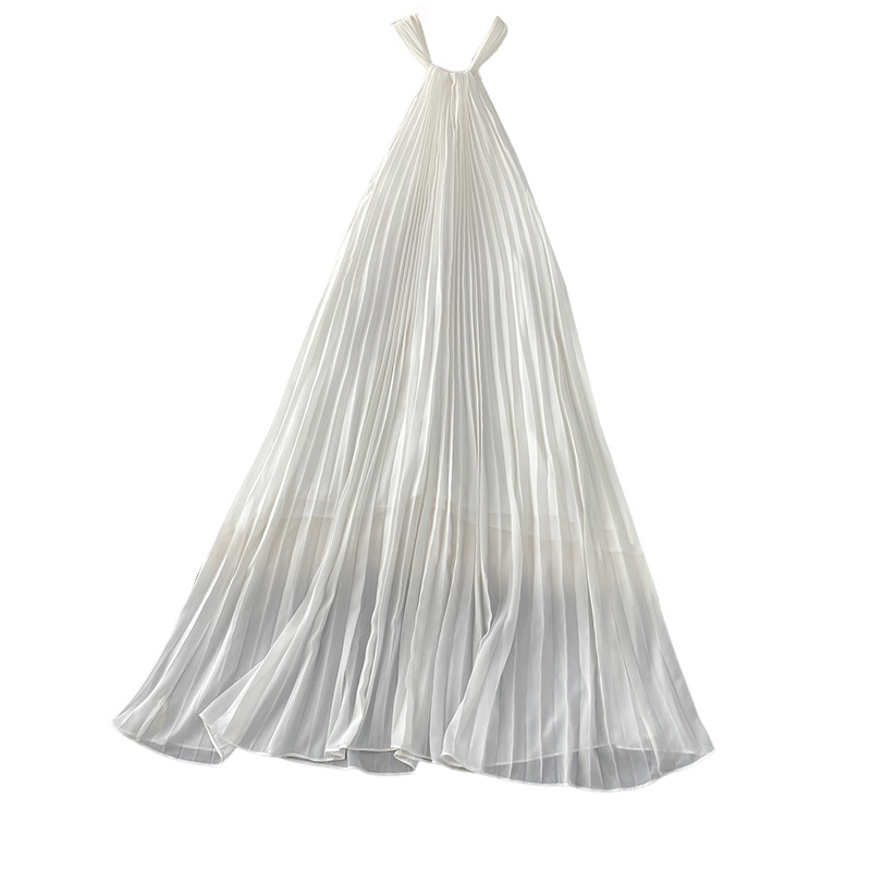 rochie din sifon cu talie înaltă, decolteu halter, plisată, lungime medie