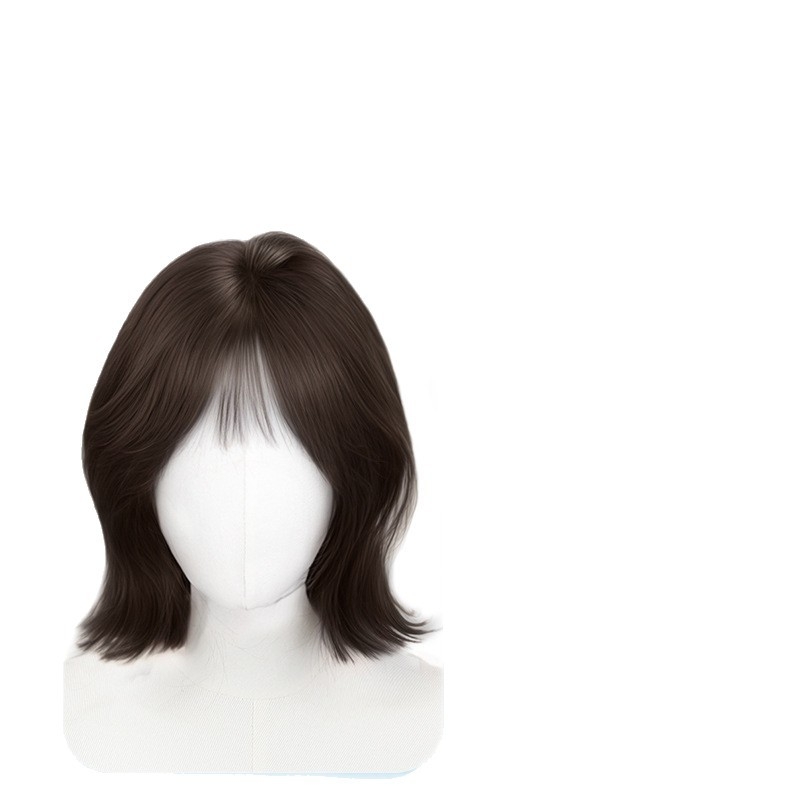 Perucă pentru femei, perucă completă cu păr scurt buclat, model Everted Short Hair; fibre rezistente la temperaturi înalte; proces mecanic; breton drept sau înclinat