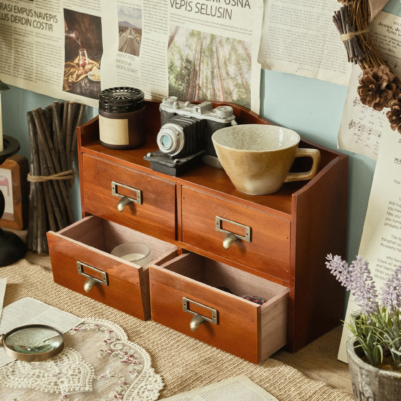 Sistem depozitare din lemn masiv cu sertar – pentru birou și montaj pe perete, organizator pentru cosmetică și chei, rezistent la praf, 18L