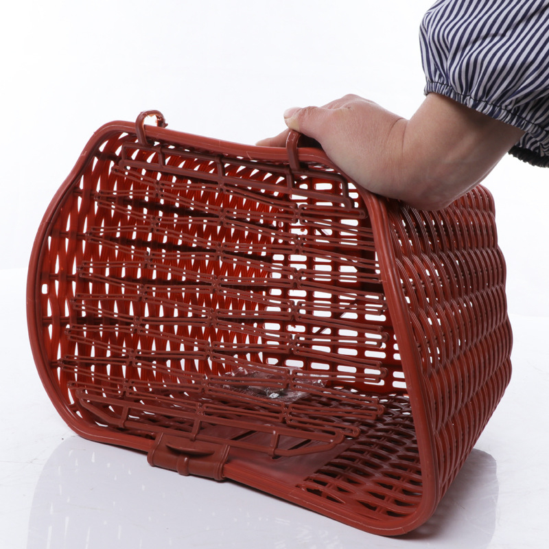 Πλαστικό εμπρός καλάθι για ποδήλατο και ηλεκτρικό αυτοκίνητο, με καπάκι, παχύτερο πλεκτό σχέδιο