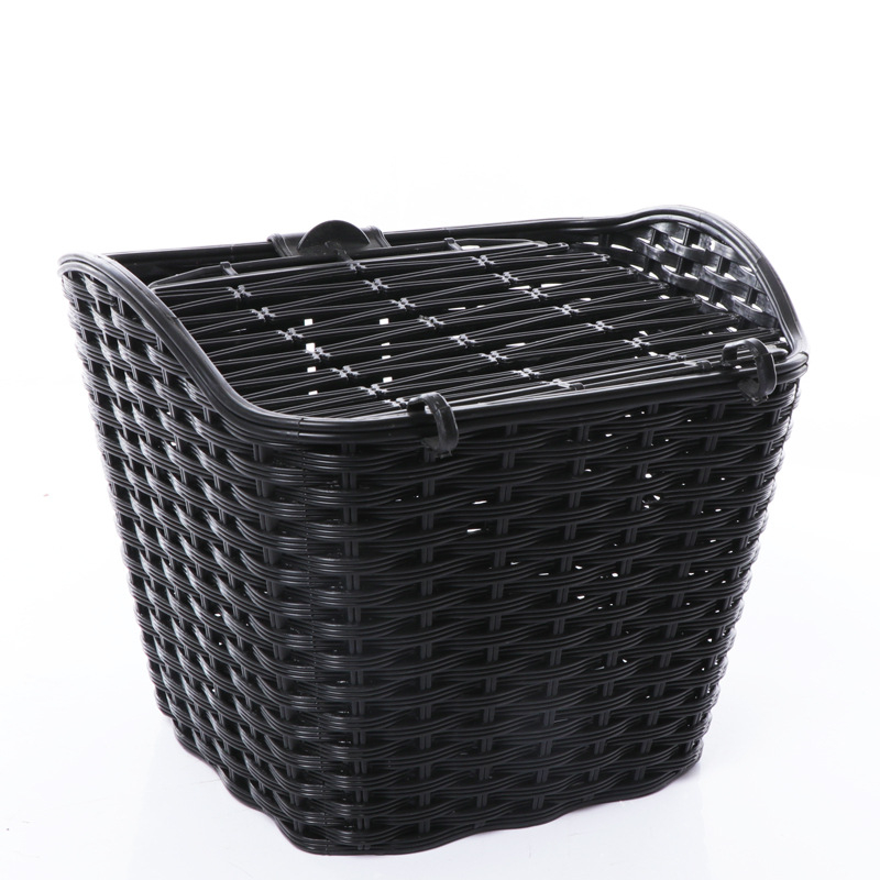 Πλαστικό εμπρός καλάθι για ποδήλατο και ηλεκτρικό αυτοκίνητο, με καπάκι, παχύτερο πλεκτό σχέδιο