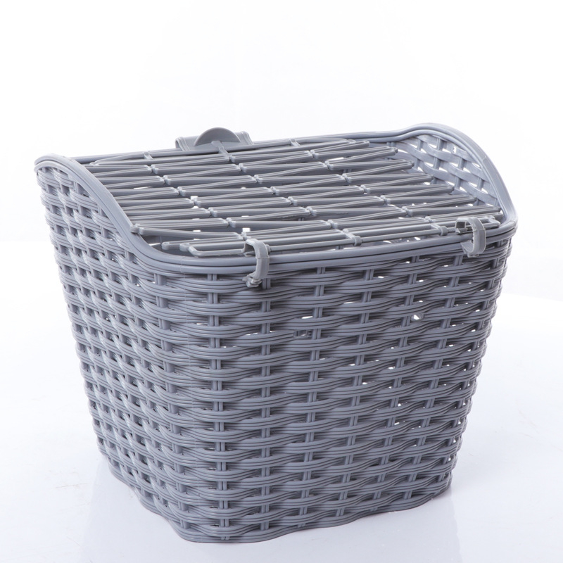 Πλαστικό εμπρός καλάθι για ποδήλατο και ηλεκτρικό αυτοκίνητο, με καπάκι, παχύτερο πλεκτό σχέδιο