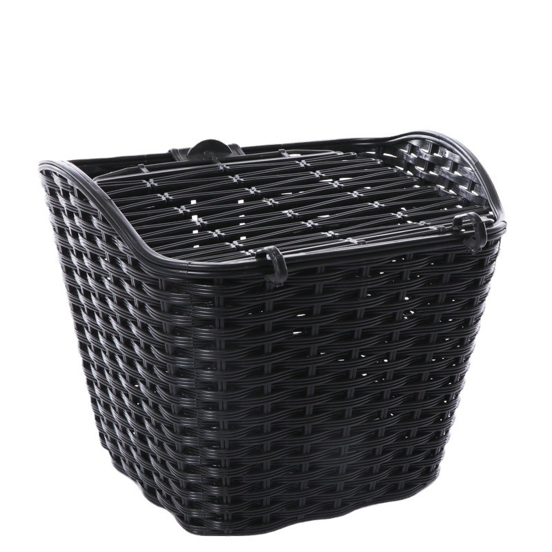 Πλαστικό εμπρός καλάθι για ποδήλατο και ηλεκτρικό αυτοκίνητο, με καπάκι, παχύτερο πλεκτό σχέδιο