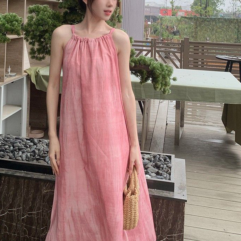 Rochie lungă în stil A-line, decolteu halter, fără mâneci, talie înaltă, poliester